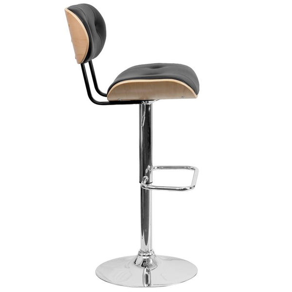 Beech Bentwood Adjustable Height Barstool With Button Tufted Black Vinyl Seat By Flash Furniture | Bar Stools | Modishstore - 2
