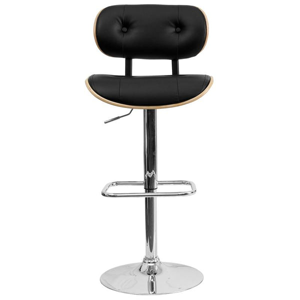 Beech Bentwood Adjustable Height Barstool With Button Tufted Black Vinyl Seat By Flash Furniture | Bar Stools | Modishstore - 4