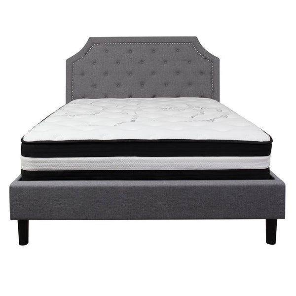 Brighton Queen Size Tufted Upholstered Platform Bed In Light Gray Fabric With Pocket Spring Mattress By Flash Furniture | Beds | Modishstore - 3