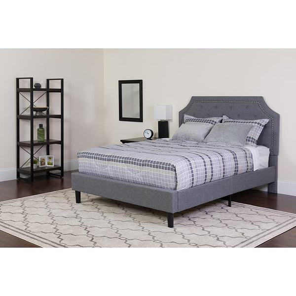 Brighton Queen Size Tufted Upholstered Platform Bed In Light Gray Fabric With Pocket Spring Mattress By Flash Furniture | Beds | Modishstore