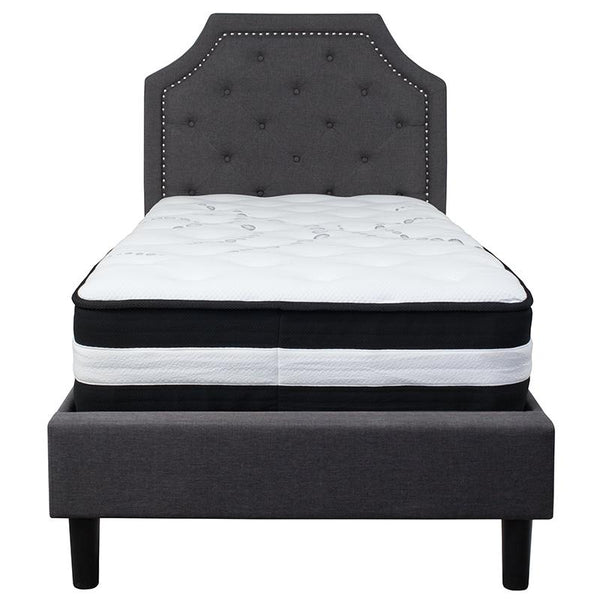 Brighton Twin Size Tufted Upholstered Platform Bed In Dark Gray Fabric With Pocket Spring Mattress By Flash Furniture | Beds | Modishstore - 3