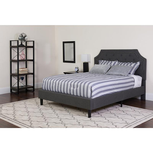 Brighton Queen Size Tufted Upholstered Platform Bed In Dark Gray Fabric With Pocket Spring Mattress By Flash Furniture | Beds | Modishstore