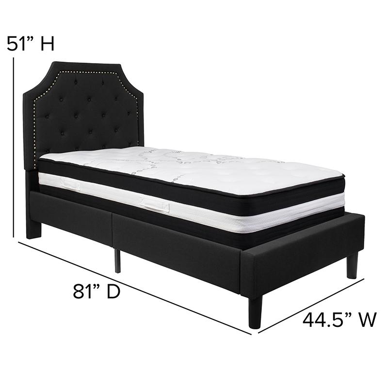 Brighton Twin Size Tufted Upholstered Platform Bed In Black Fabric With Pocket Spring Mattress By Flash Furniture | Beds | Modishstore - 4