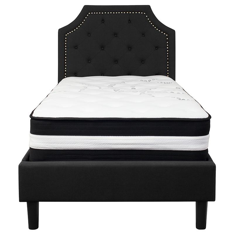 Brighton Twin Size Tufted Upholstered Platform Bed In Black Fabric With Pocket Spring Mattress By Flash Furniture | Beds | Modishstore - 3