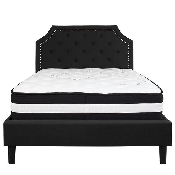 Brighton Full Size Tufted Upholstered Platform Bed In Black Fabric With Pocket Spring Mattress By Flash Furniture | Beds | Modishstore - 3