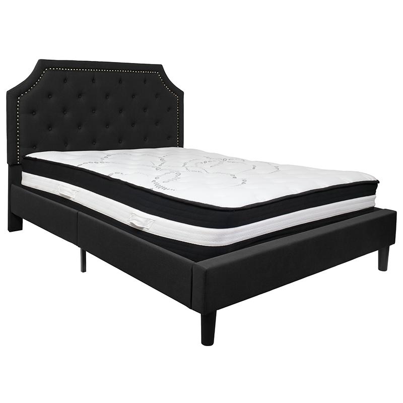 Brighton Queen Size Tufted Upholstered Platform Bed In Black Fabric With Pocket Spring Mattress By Flash Furniture | Beds | Modishstore - 2