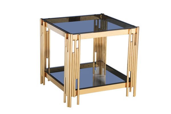 Vig Furniture Modrest Alameda Modern Smoked Glass & Gold End Table | Modishstore | End Tables