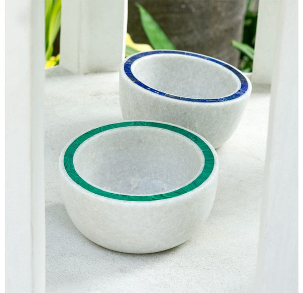 Bowl, Marble w/ Malachite Inlay/Lapis Inlay  by Gold Leaf Design Group | Decorative Bowls | Modishstore-2