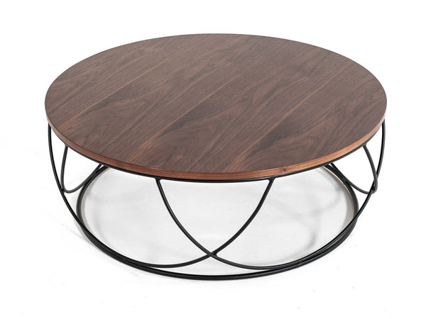 Vig Furniture Modrest Strang Modern Walnut & Black Round Coffee Table | Modishstore | Coffee Tables-2