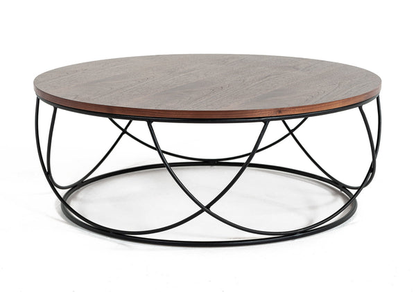 Vig Furniture Modrest Strang Modern Walnut & Black Round Coffee Table | Modishstore | Coffee Tables