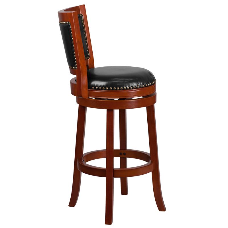 30'' High Light Cherry Wood Barstool With Open Panel Back And Black Leathersoft Swivel Seat By Flash Furniture | Bar Stools | Modishstore - 2