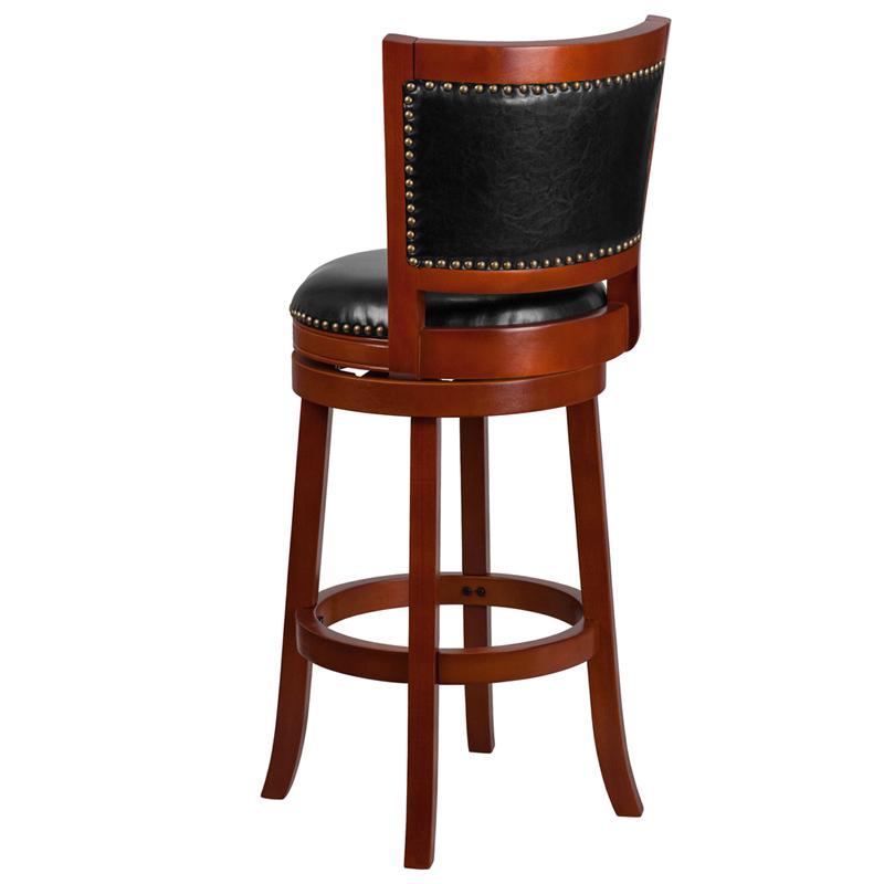 30'' High Light Cherry Wood Barstool With Open Panel Back And Black Leathersoft Swivel Seat By Flash Furniture | Bar Stools | Modishstore - 3