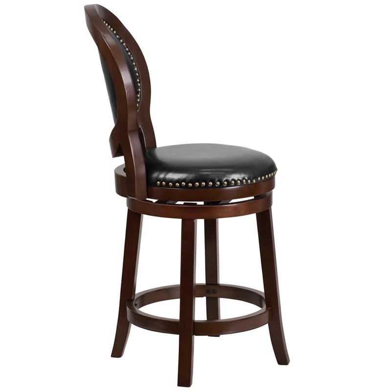 26'' High Cappuccino Counter Height Wood Stool With Oval Back And Black Leathersoft Swivel Seat By Flash Furniture | Bar Stools | Modishstore - 2