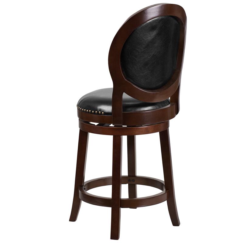 26'' High Cappuccino Counter Height Wood Stool With Oval Back And Black Leathersoft Swivel Seat By Flash Furniture | Bar Stools | Modishstore - 3