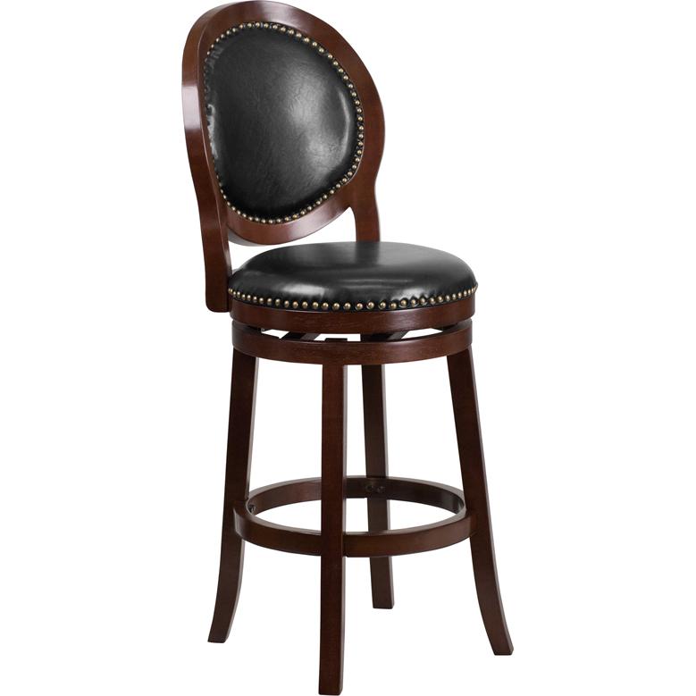 30'' High Cappuccino Wood Barstool With Oval Back And Black Leathersoft Swivel Seat By Flash Furniture | Bar Stools | Modishstore