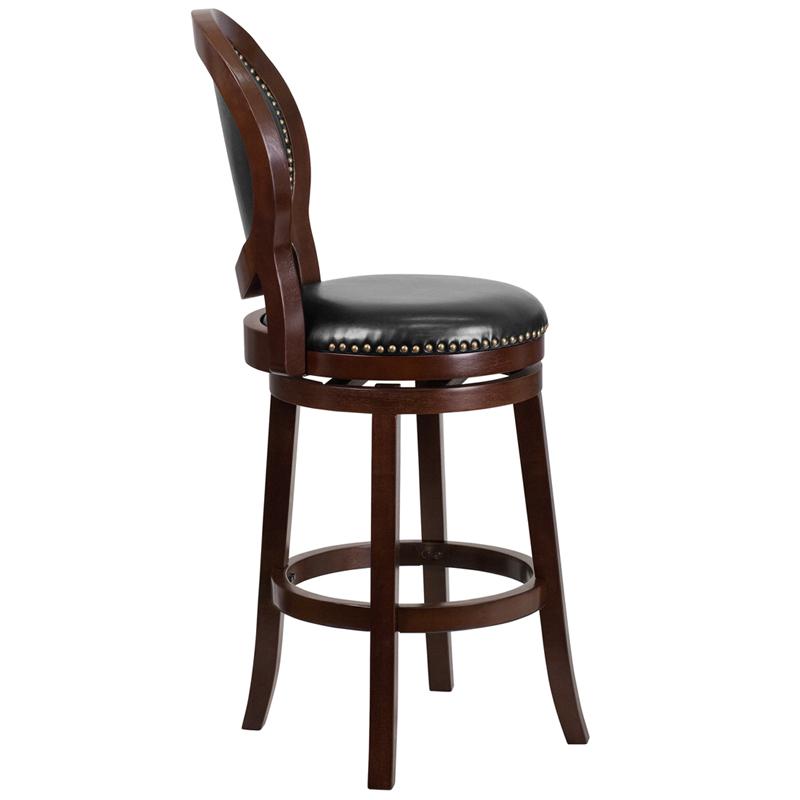 30'' High Cappuccino Wood Barstool With Oval Back And Black Leathersoft Swivel Seat By Flash Furniture | Bar Stools | Modishstore - 2