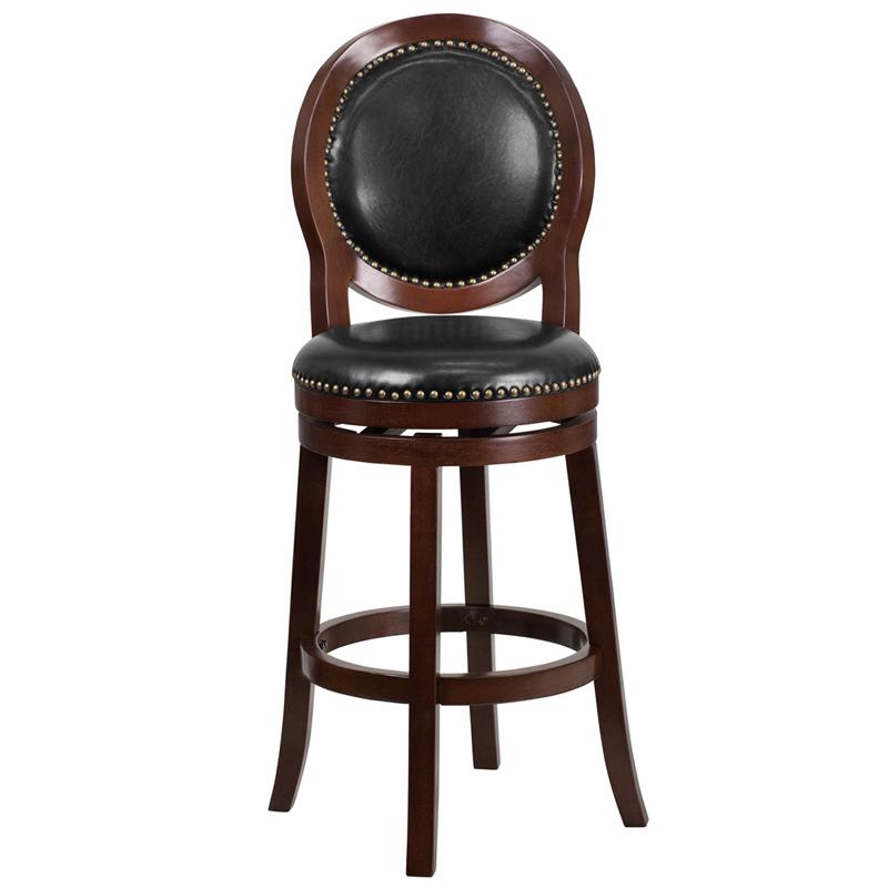30'' High Cappuccino Wood Barstool With Oval Back And Black Leathersoft Swivel Seat By Flash Furniture | Bar Stools | Modishstore - 4