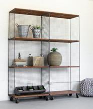 Kalalou 2 Hinged Raw Metal And Honey Wood Shelving Units On Casters-2