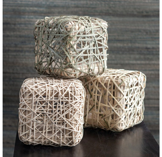 Bamboo Cube Sculpture Set of 2 by Gold Leaf Design Group | Bins, Baskets & Buckets | Modishstore