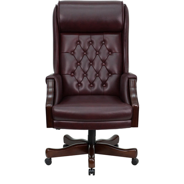 Flash Furniture KC-C696TG-GG High Back Traditional Tufted Burgundy Leather Executive Swivel Office Chair | Office Chairs | Modishstore-4