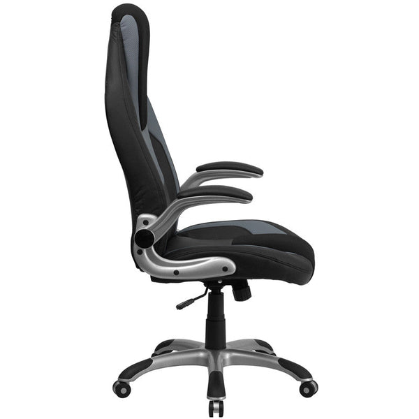 Flash Furniture High Back Black & Gray Vinyl Executive Swivel Office Chair With Black Mesh Insets And Flip-Up Arms | Office Chairs | Modishstore-4