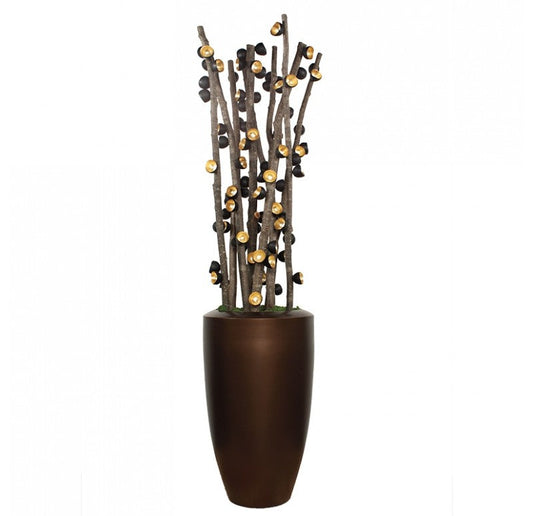 Alder Poles w/ Custom Wall Play in Barrel Planter, Bronze Black by Gold Leaf Design Group | Botanicals | Modishstore
