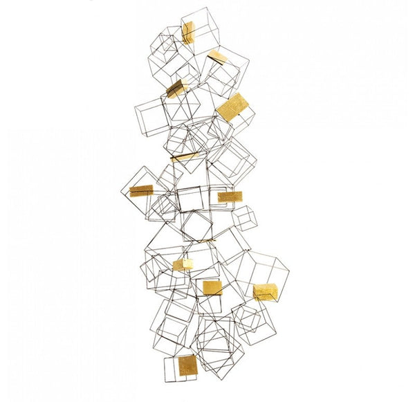 Wire Cube Sculpture w/ Gilded Wood Blocks by Gold Leaf Design Group | Wall Decor | Modishstore-4